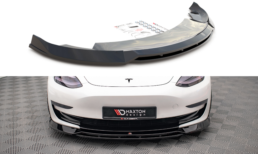 Maxton Design TE-MODEL3-1-FD3T+FD3RT Front Splitter V.3 Tesla Model 3 | ML Performance UK Car Parts