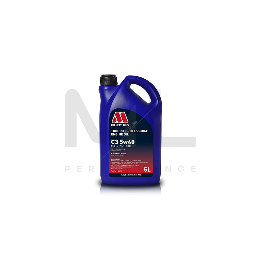 Millers Oils Trident Professional C3 5W-40 Fully Synthetic Engine Oil 5l | Engine Oil | ML Car Parts UK | ML Performance