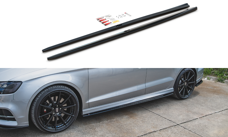 Maxton Design AU-S3-3F-S-SD2T Side Skirts Diffusers V.2 Audi S3 / A3 S-Line 8V FL Sedan | ML Performance UK Car Parts