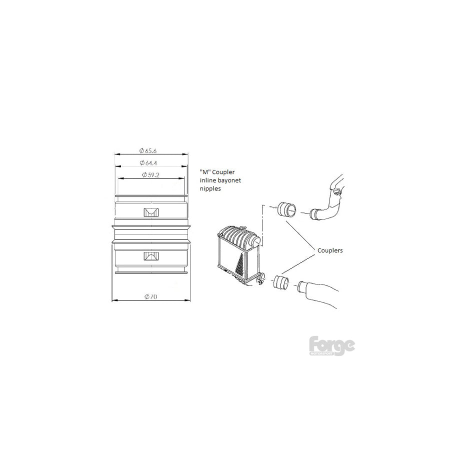 Forge FMABHCM Alloy Male to Male Bayonet 65mm Coupler with Inline Nipples | ML Performance UK Car Parts