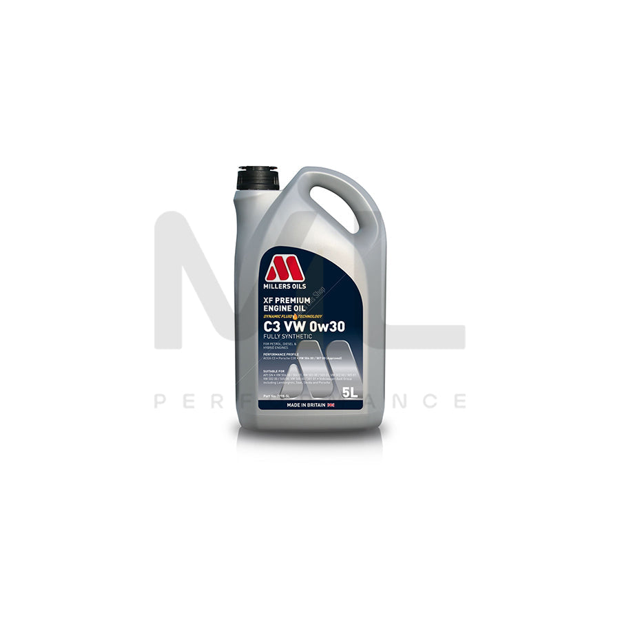 Millers Oils XF Premium C3 VW 0W-30 Fully Synthetic Engine Oil 5l | Engine Oil | ML Car Parts UK | ML Performance