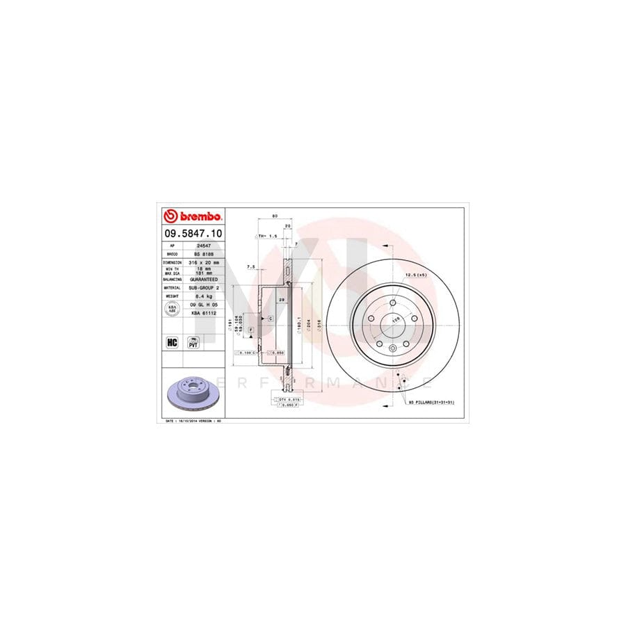 BREMBO 09.5847.10 Brake Disc Internally Vented, High-carbon | ML Performance Car Parts