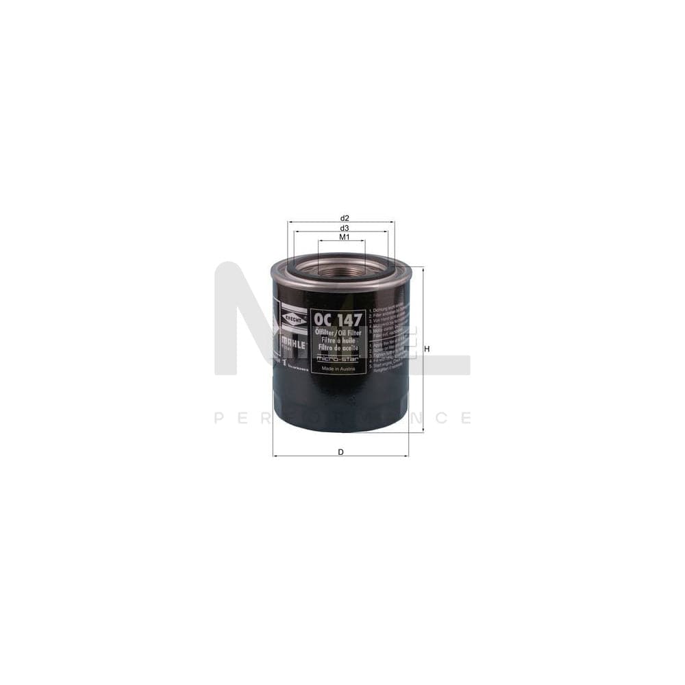 MAHLE ORIGINAL OC 147 Oil Filter Spin-on Filter | ML Performance Car Parts